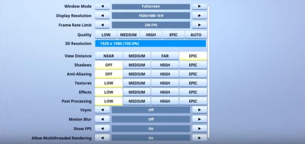 Aydan Fortnite Video settings