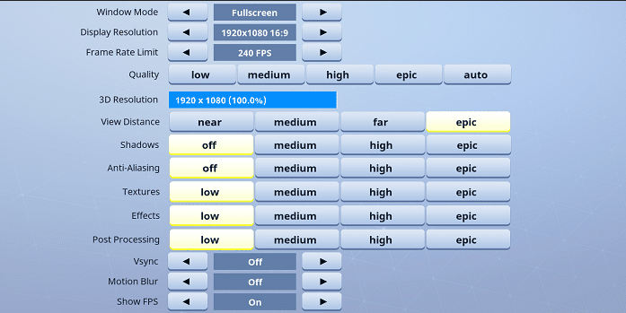 Shroud Fortnite Video settings