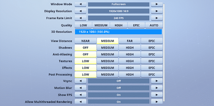 Chap Fortnite Video settings