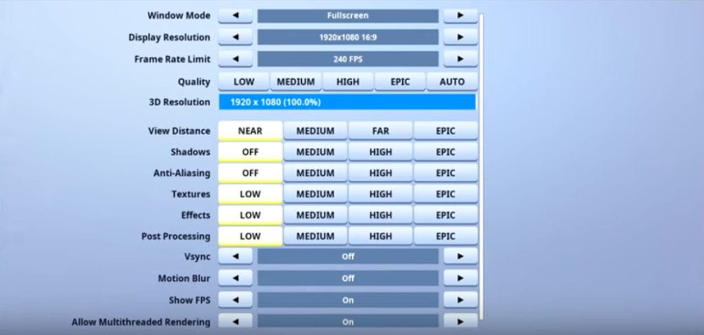 Cloak Fortnite Video settings