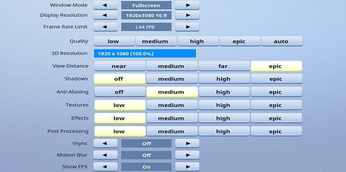 CouRage Fortnite Video settings