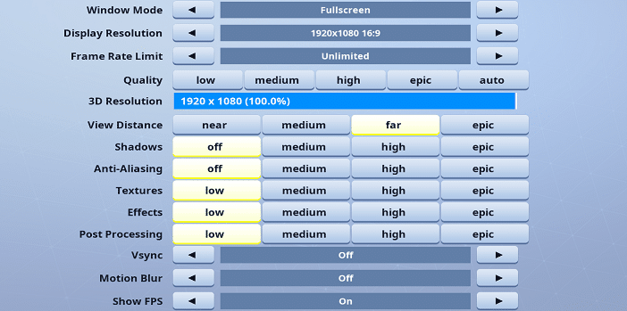 Jaomock Fortnite Video settings