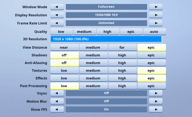 KingRichard Fortnite Video settings