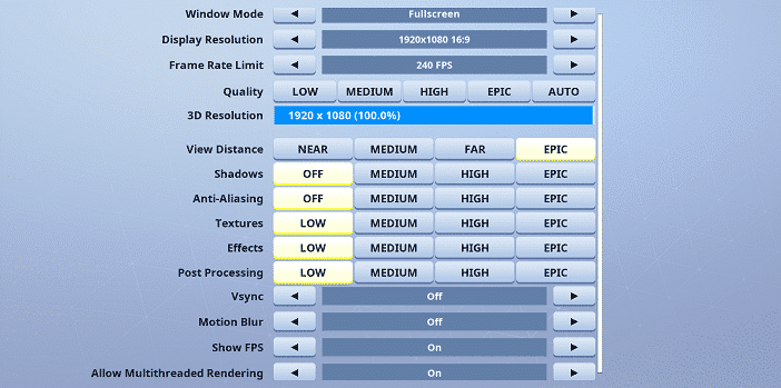 Magin Fortnite Video settings