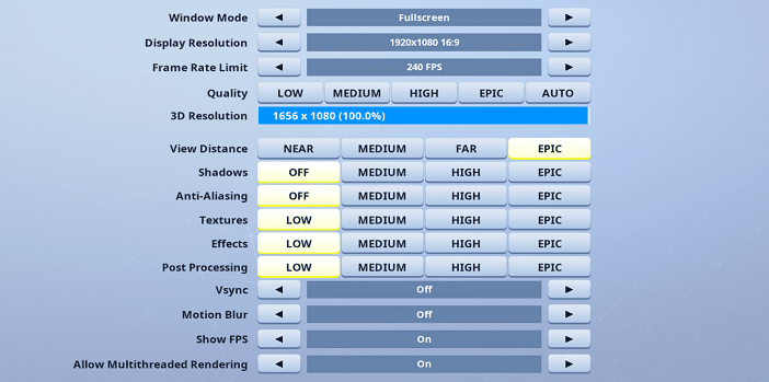 Wintrrz Fortnite Video settings