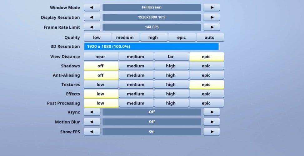 Sceptic Fortnite Video settings