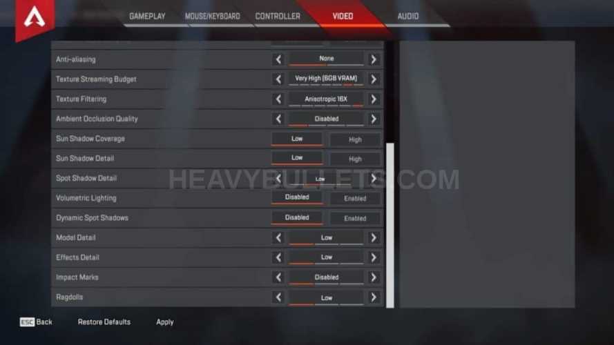 Diego Apex Legends Video settings