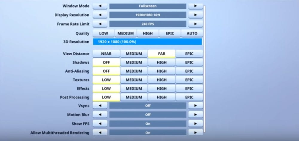 Innocents Fortnite Video settings