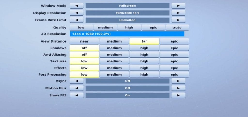 Jamside Fortnite Video settings