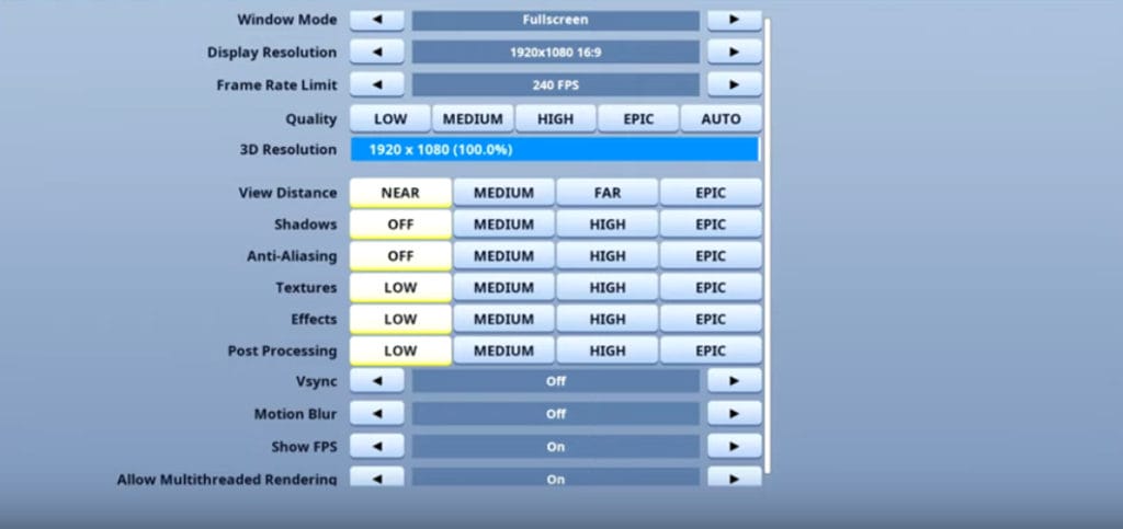 KING Fortnite Video settings