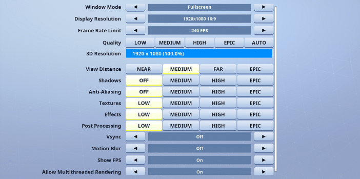 Kamo Fortnite Video settings