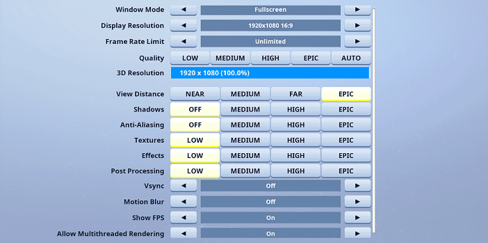 Kinstaar Fortnite Video settings