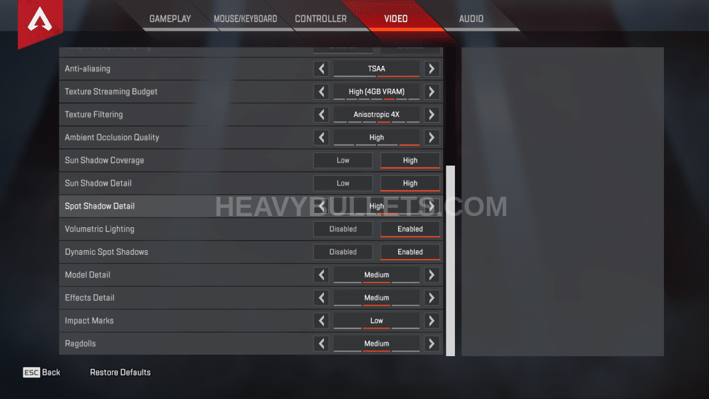 Ninja Apex Legends Video settings