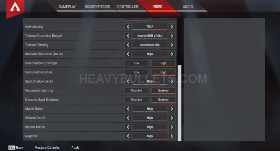 Ninja Apex Legends Video settings