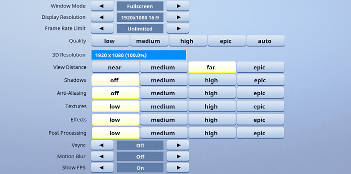 OPscT Fortnite Video settings
