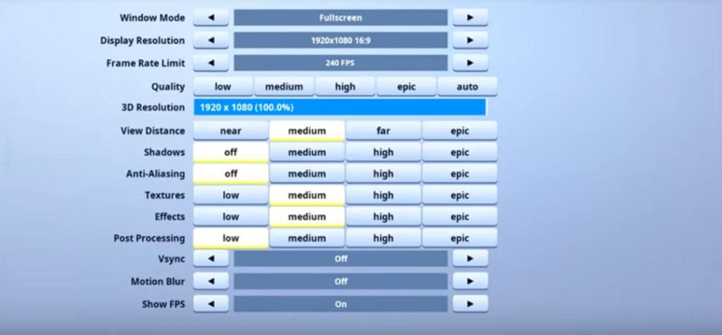 Replays Fortnite Video settings