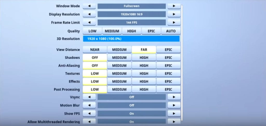 Riversan Fortnite Video settings