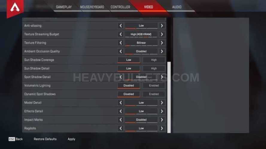 Rogue Apex Legends Video settings