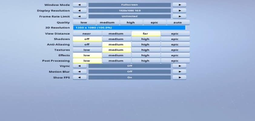 Saf Fortnite Video settings