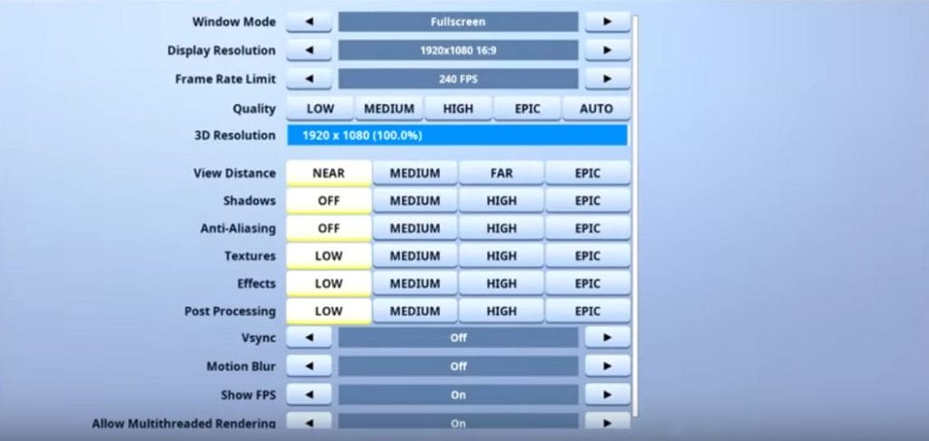 Sean Fortnite Video settings