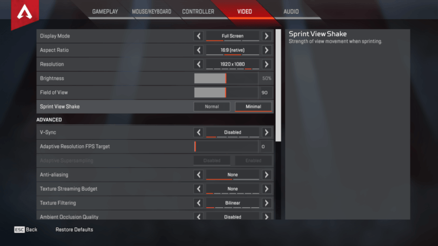 Shroud Apex Legends Video settings