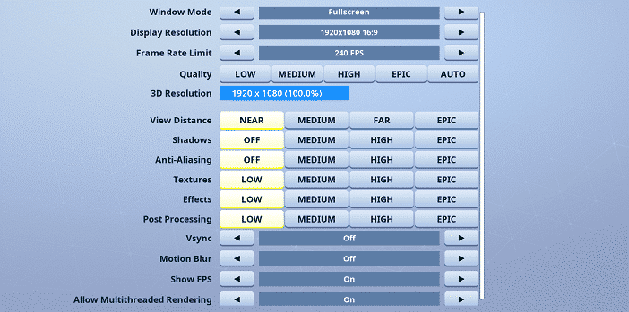 Stompy Fortnite Video settings