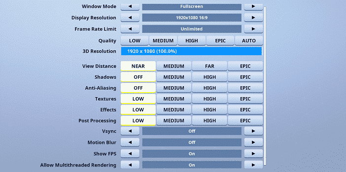 Vinny1x Fortnite Video settings