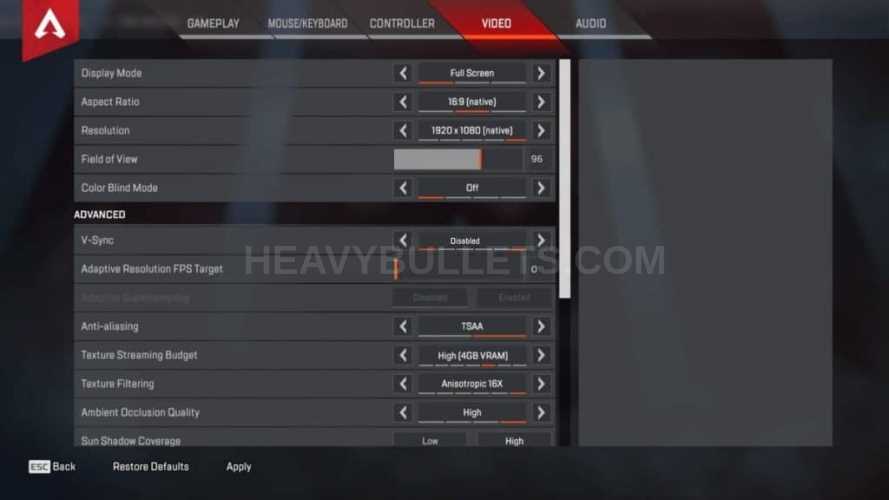 Viss Apex Legends Video settings