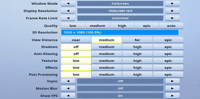 Vivid Fortnite Video settings