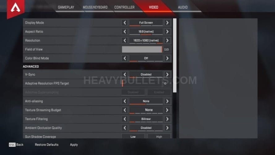 Ace Apex Legends Video settings