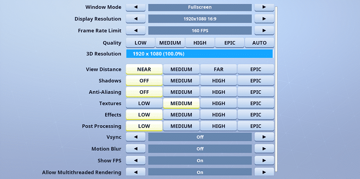 Aqua Fortnite Video settings