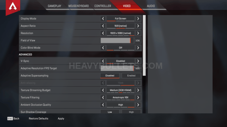 Seagull Apex Legends Video settings