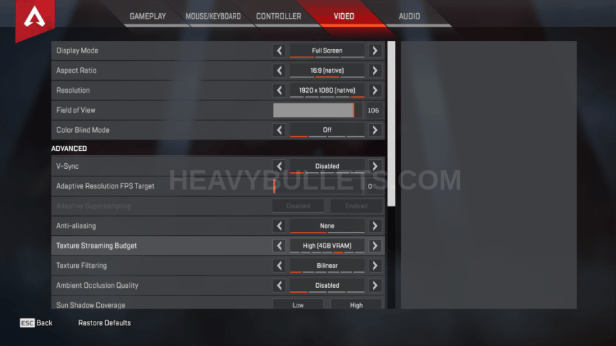 Tfue Apex Legends Video settings