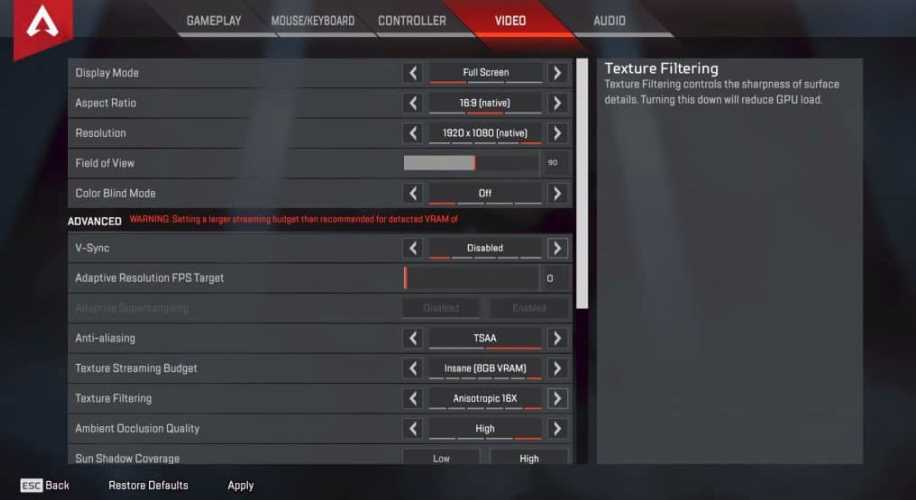 HighDistortion Apex Legends Video settings