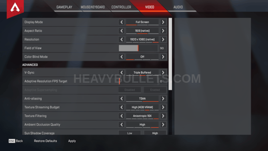 Just9n Apex Legends Video settings