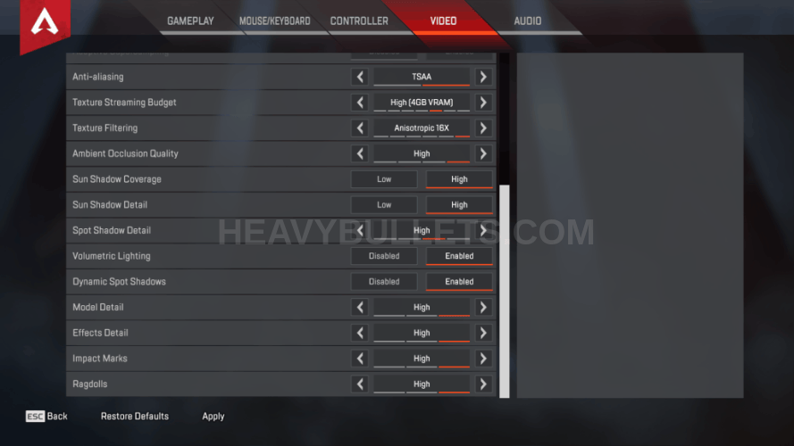 Just9n Apex Legends Video settings