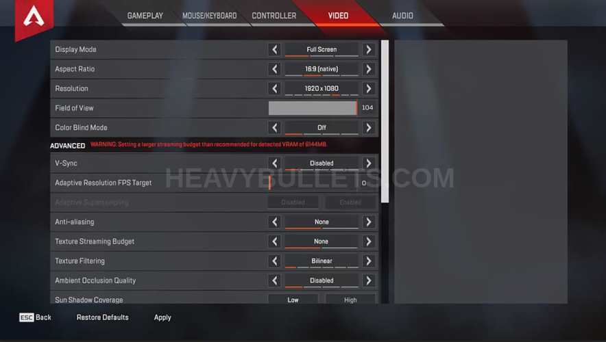 Nesh Apex Legends Video settings