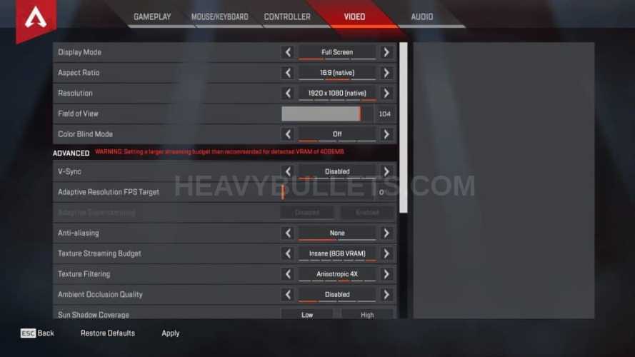 Networkz Apex Legends Video settings