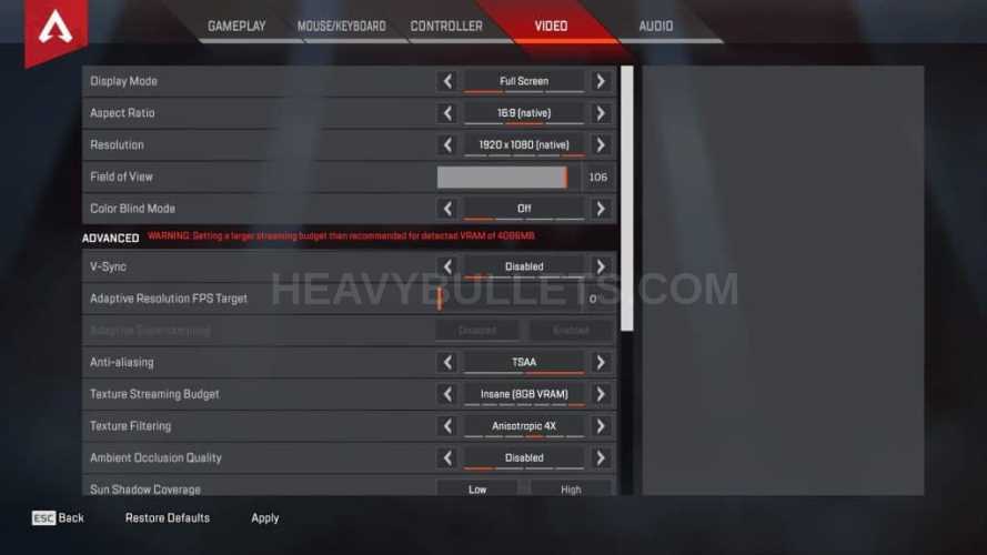 RealKraftyy Apex Legends Video settings