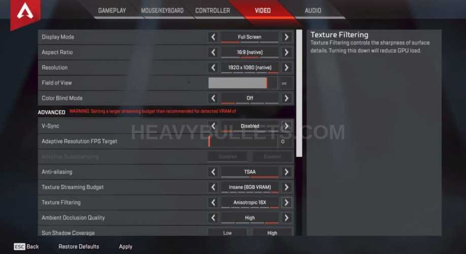 VSNZ Apex Legends Video settings