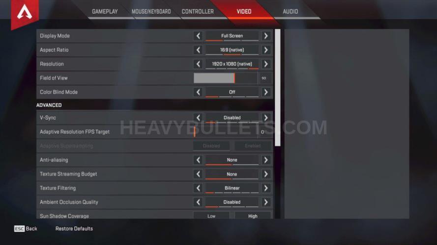 WACKO Apex Legends Video settings