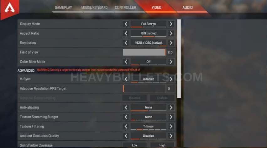 Lifted Apex Legends Video settings