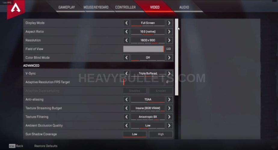 Stormen Apex Legends Video settings