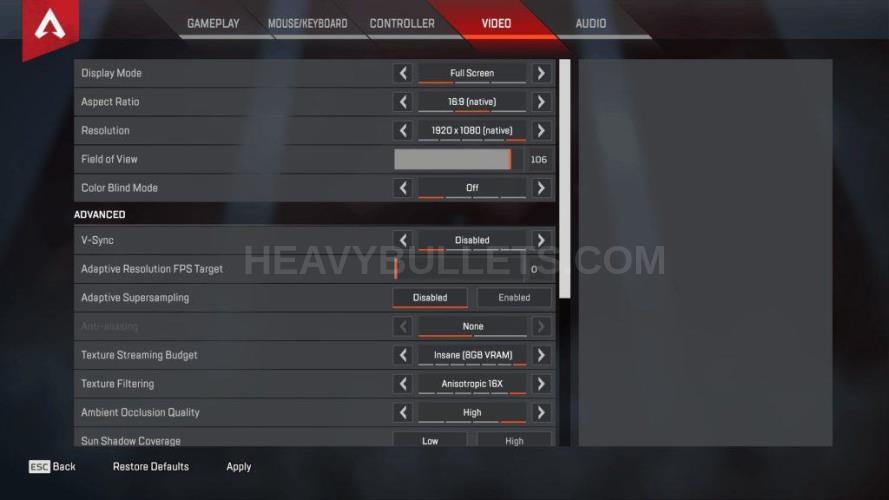 xQc Apex Legends Video settings